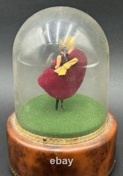 Vintage Swiss Reuge Dancing Ballerina Dome Music Box French Cancan Purple Dress