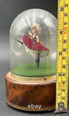 Vintage Swiss Reuge Dancing Ballerina Dome Music Box French Cancan Purple Dress