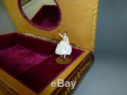 Vintage Swiss Reuge Dancing Ballerina Music Box Automaton Musical Jewelry Case