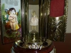 Vintage Swiss Reuge Dancing Ballerina Music Box Carousel Porcelain Items Holder