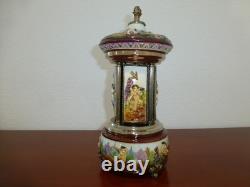 Vintage Swiss Reuge Dancing Ballerina Music Box Carousel Porcelain Items Holder