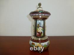 Vintage Swiss Reuge Dancing Ballerina Music Box Carousel Porcelain Items Holder