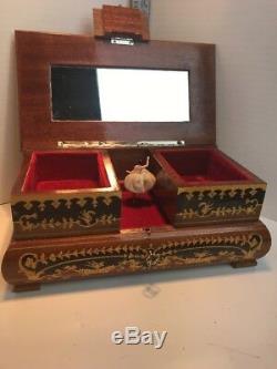 Vintage Swiss Reuge Dancing Ballerina Music Box Jewelry Wooden Case Wiyh The Key