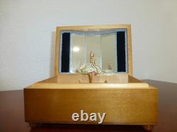 Vintage Swiss Reuge Dancing Ballerina Wooden Storage Box Music Box