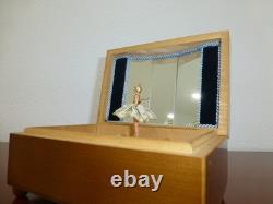 Vintage Swiss Reuge Dancing Ballerina Wooden Storage Box Music Box