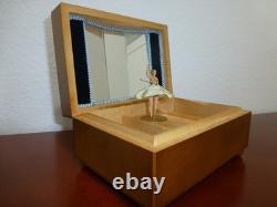 Vintage Swiss Reuge Dancing Ballerina Wooden Storage Box Music Box