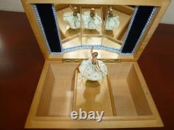 Vintage Swiss Reuge Dancing Ballerina Wooden Storage Box Music Box