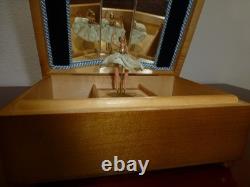 Vintage Swiss Reuge Dancing Ballerina Wooden Storage Box Music Box