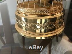 Vintage Swiss Reuge Double Birds Singing Bird Cage Music Box Gold Gilt Model