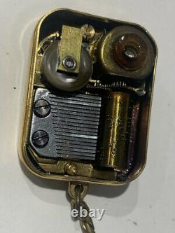 Vintage Swiss Reuge Goldfield Music Box w Key Chain Rare Brass movement