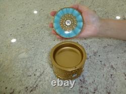 Vintage Swiss Reuge Guilloche Enamel Music Box Musical Powder Gold Tone Case