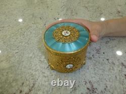 Vintage Swiss Reuge Guilloche Enamel Music Box Musical Powder Gold Tone Case
