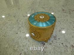 Vintage Swiss Reuge Guilloche Enamel Music Box Musical Powder Gold Tone Case
