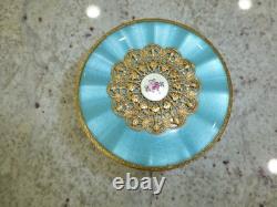 Vintage Swiss Reuge Guilloche Enamel Music Box Musical Powder Gold Tone Case
