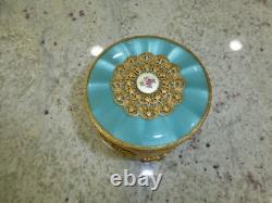 Vintage Swiss Reuge Guilloche Enamel Music Box Musical Powder Gold Tone Case