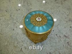 Vintage Swiss Reuge Guilloche Enamel Music Box Musical Powder Gold Tone Case