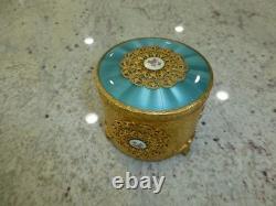 Vintage Swiss Reuge Guilloche Enamel Music Box Musical Powder Gold Tone Case
