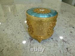 Vintage Swiss Reuge Guilloche Enamel Music Box Musical Powder Gold Tone Case