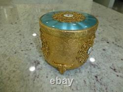 Vintage Swiss Reuge Guilloche Enamel Music Box Musical Powder Gold Tone Case