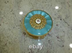 Vintage Swiss Reuge Guilloche Enamel Music Box Musical Powder Gold Tone Case