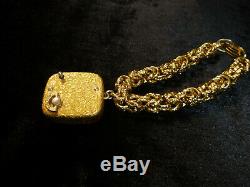 Vintage Swiss Reuge Minature Music Box Musical Gilt Gold Case & Bracelet Chain