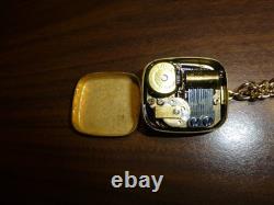 Vintage Swiss Reuge Miniature Music Box Pendant Gold Tone Case & Chain