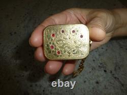 Vintage Swiss Reuge Miniature music box pendant, Key Chain, Ruby Stones Front