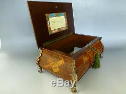 Vintage Swiss Reuge Music Box 72 / 3 High Quality Brass Feet Wooden Inlay Case