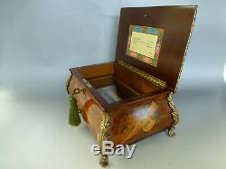 Vintage Swiss Reuge Music Box 72 / 3 High Quality Brass Feet Wooden Inlay Case