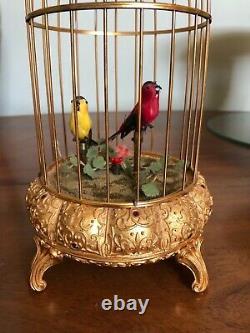 Vintage Swiss Reuge Music Box Cage Double Singing Birds Automaton