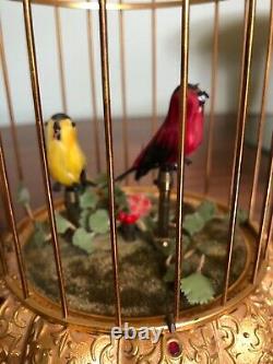 Vintage Swiss Reuge Music Box Cage Double Singing Birds Automaton