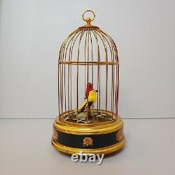 Vintage Swiss Reuge Music Box Cage TWO Automaton Singing Birds WORKS