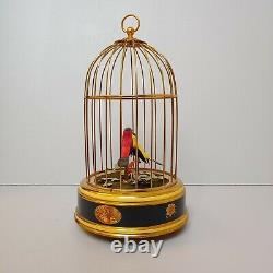 Vintage Swiss Reuge Music Box Cage TWO Automaton Singing Birds WORKS