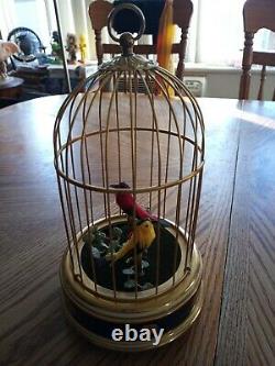 Vintage Swiss Reuge Music Box Cage TWO Automaton Singing Birds WORKS free ship
