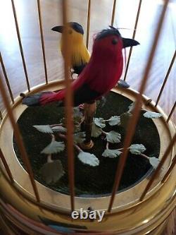 Vintage Swiss Reuge Music Box Cage TWO Automaton Singing Birds WORKS free ship