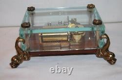 Vintage Swiss Reuge Music Box, Crystal Clear Glass Case Dolphin Legs