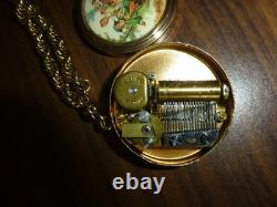 Vintage Swiss Reuge Music Box Pendant Necklace Plays Somewhere My Love