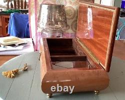 Vintage Swiss Reuge Sorrento Italy Fur Elise Music Jewelry Box, Pamphlet, Key
