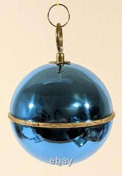 Vintage Swiss Reuge SteCroix Musical Ball Ornament Blue Pull String Jingle Bells