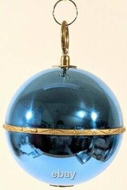 Vintage Swiss Reuge SteCroix Musical Ball Ornament Blue Pull String Jingle Bells