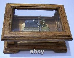Vintage Swiss Reuge music box oak beveled glass coffin San Francisco box