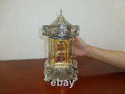 Vintage Swiss Rouge Dancing Ballerina Music Box 24K Gold Gilt Silver Metal Case
