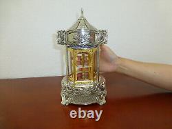 Vintage Swiss Rouge Dancing Ballerina Music Box 24K Gold Gilt Silver Metal Case