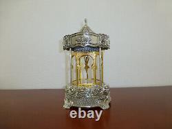 Vintage Swiss Rouge Dancing Ballerina Music Box 24K Gold Gilt Silver Metal Case