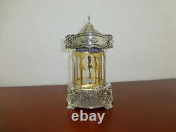 Vintage Swiss Rouge Dancing Ballerina Music Box 24K Gold Gilt Silver Metal Case