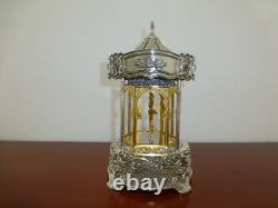 Vintage Swiss Rouge Dancing Ballerina Music Box 24K Gold Gilt Silver Metal Case