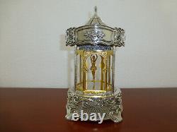 Vintage Swiss Rouge Dancing Ballerina Music Box 24K Gold Gilt Silver Metal Case
