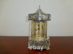 Vintage Swiss Rouge Dancing Ballerina Music Box 24K Gold Gilt Silver Metal Case