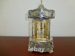 Vintage Swiss Rouge Dancing Ballerina Music Box 24K Gold Gilt Silver Metal Case