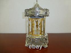 Vintage Swiss Rouge Dancing Ballerina Music Box 24K Gold Gilt Silver Metal Case